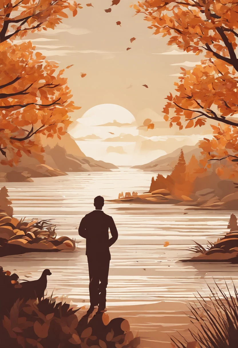 (((masterpiece))),best quality, autumn scenery, 1man, warm color, short hair, smile, calm expression