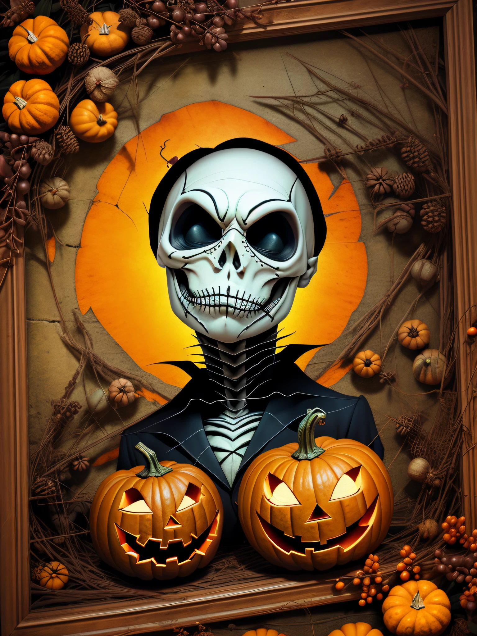 Jack Skellington, rindo, Evil, cidade de halloween, pumpkins, morcegos, fora,