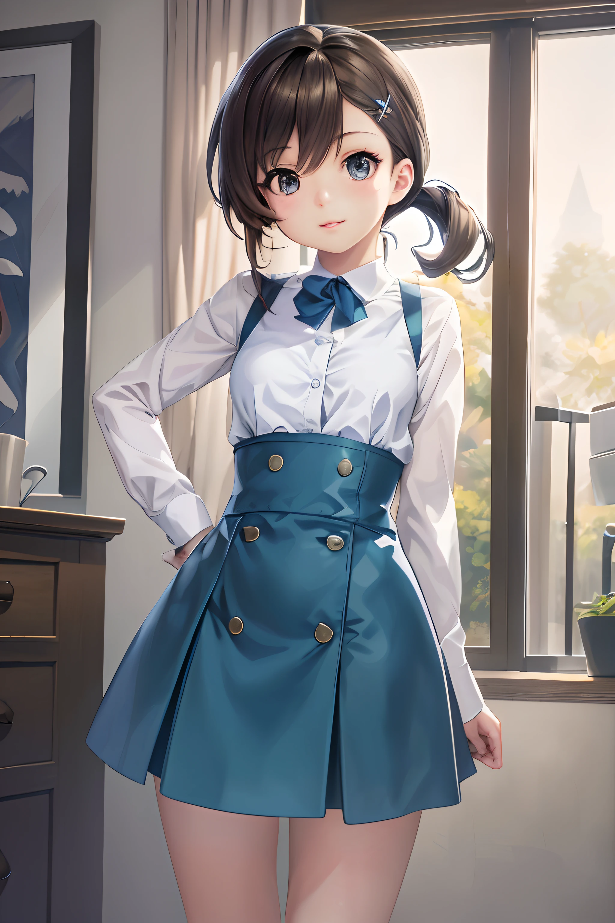 (Best Quality,4K,8K,hight resolution,masutepiece:1.2),Ultra-detailed,(Realistic,Photorealistic,Photorealsitic:1.37),Beautiful detailed eyes,Beautiful detailed lips,extremely detailed eye and face,long eyelashes,Anime Girl,Anime Art Style,Cute dresses made in anime painter studio,Lovely wife in cute dress,Smooth Anime CG Art,Kantai Collection Style,Fan Art of Marin Kitagawa, girl in dress,Ultra realistic schoolittle curvaceous chibi in blue skirt and white shirt,Anime girl posing for photo in anime painter studio