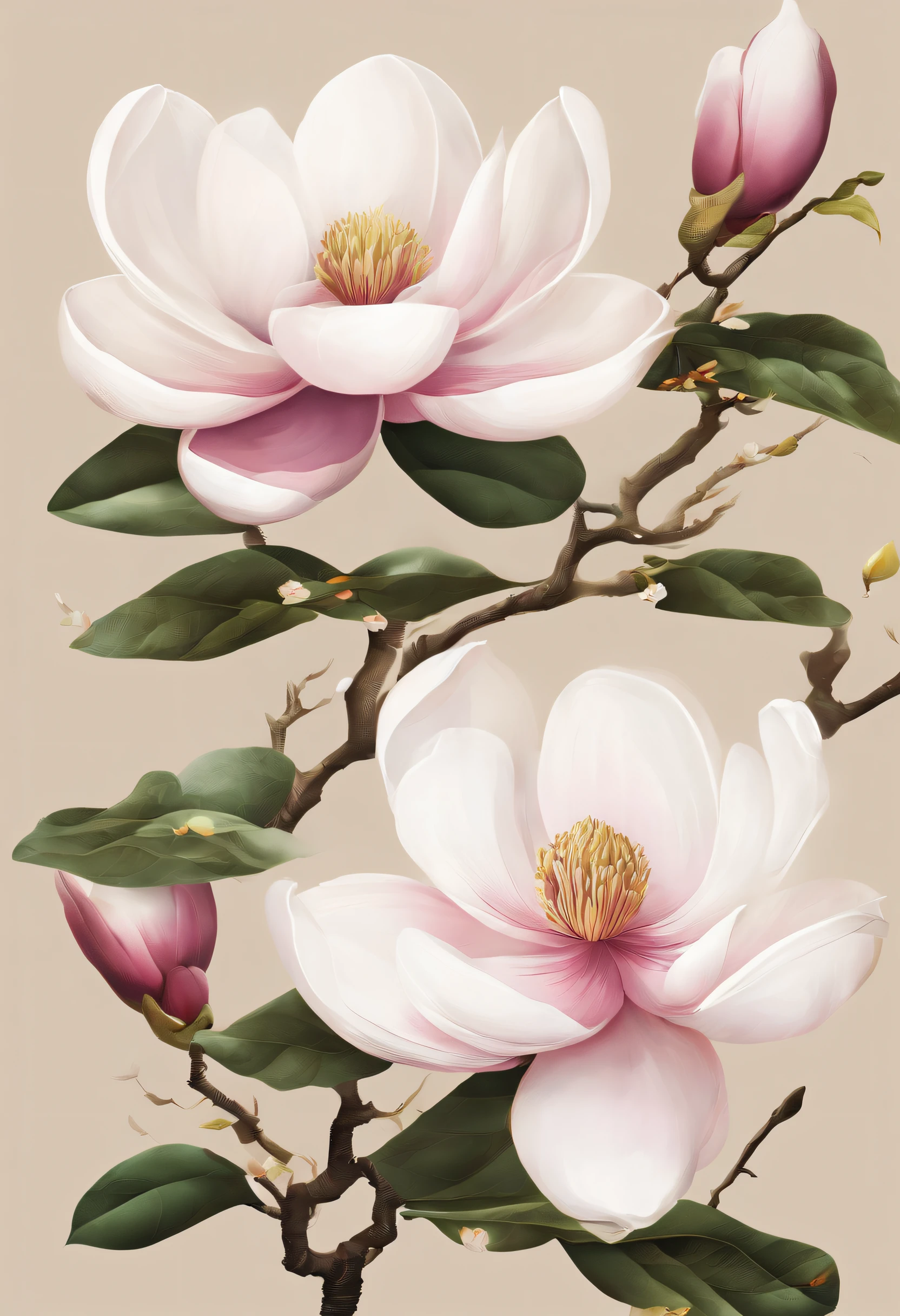 equinox，Traditional Chinese solar terms，(((Magnolia flowers)))，National style，Ink wind，solid color backdrop，has cleavage((golondrinas))Fly in the sky，closeup cleavage，Landscape view，Don't be characterized，Don't be characterized,Don't build