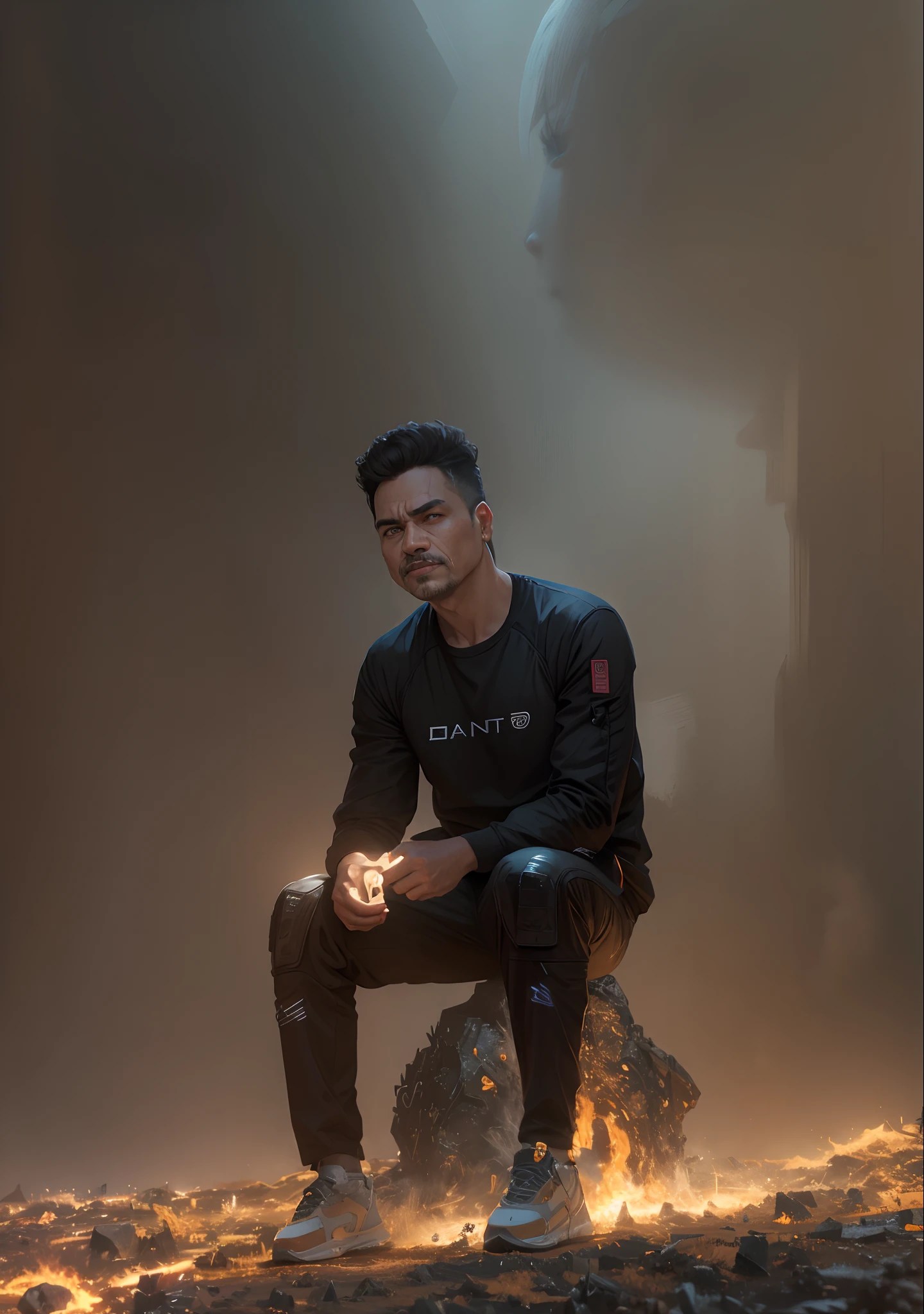 Change background sci-fi but realistic face same to same