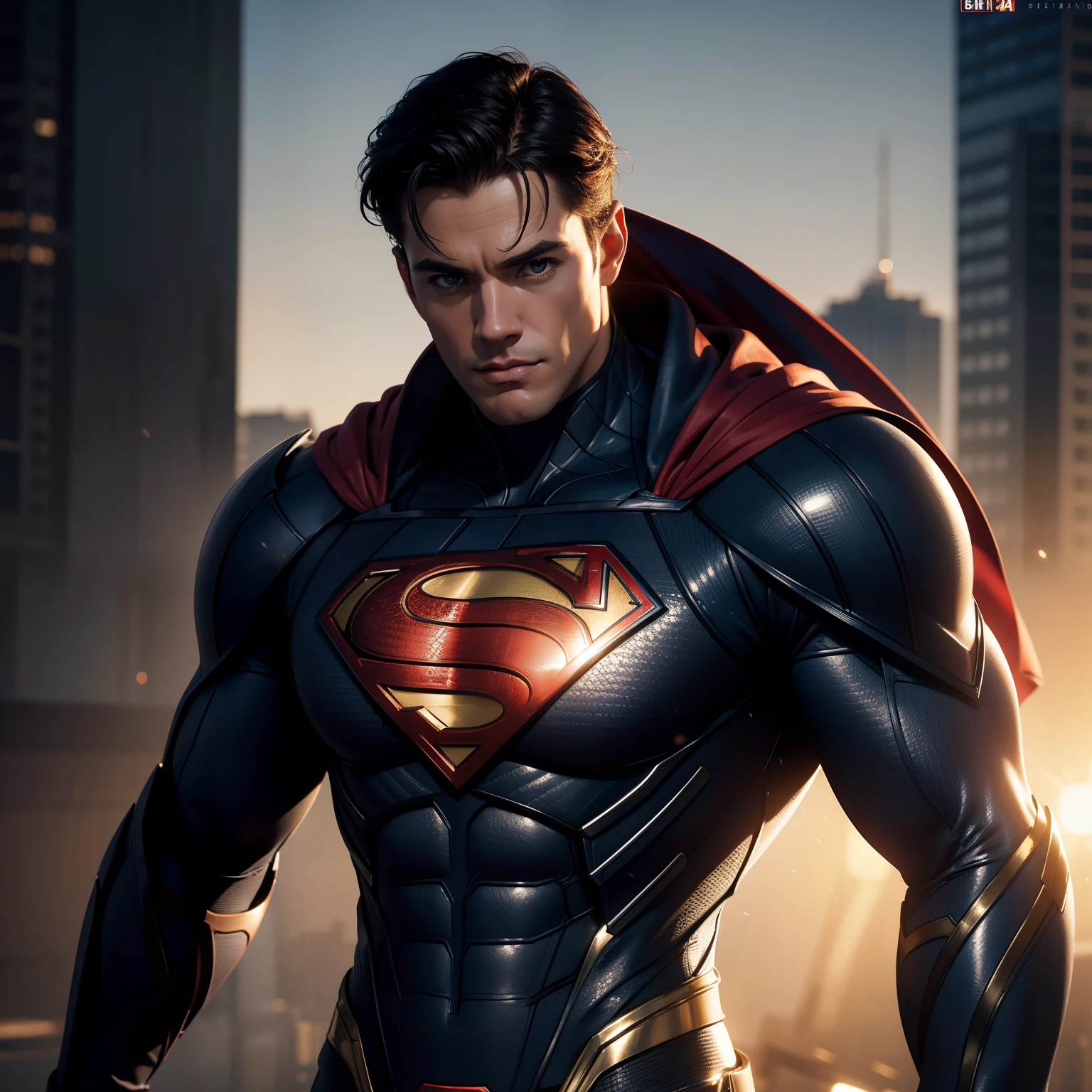 Superman (cyber suit) from DC Comics, CGI with clear focus, Photorealistic, high detail, Realistic, Masterpiece, absurdress, Best Quality, HDR, hiquality, hight resolution, Extremely detailed, 8k wallpaper, intricate details, 8K UHD, Full-HD, (foto realista:1.2), Contrast, sharp lighting, Cinematic lighting, natural lighting, hard light, Backlighting, Global Illumination, Environment Occlusion