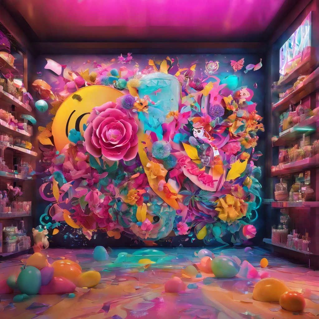 In a whimsical kawaii cafe, Kitten Fluffy, crafted from highly detailed curling, thin glowing multi-colored smoke, dons a rose flower hoodie and fancy funny stylish giant shiny sunglasses. Against a backdrop of vibrant neon typography spelling VIKUSIA, FAINOHO DNIA, capture its enchantment in a digital art masterpiece. Incorporate volumetric 3D rendering, Octane render, and vibrant graffiti elements to create a fantasy illustration that showcases its fashion-forward style. Make it pop with a poster-worthy 3D render that embraces the essence of this captivating character ((stunningly tantalizing view)). 3D, highly detailed, sharp focus, 8K, ultra quality, UHD, crystal clear, bokeh. Black magic Pocket Cinema Camera 6K Pro with Sigma 18-35mm f/1.8 DC HSM Art lens Canon EOS 5D Mark IV camera with a Canon EF 24-70mm f/2.8L II USM lens --ar 9:16 --v 5.2 --s 750, architecture, vibrant, wildlife photography, portrait photography, fashion, cinematic, typography, 3d render, poster, photo