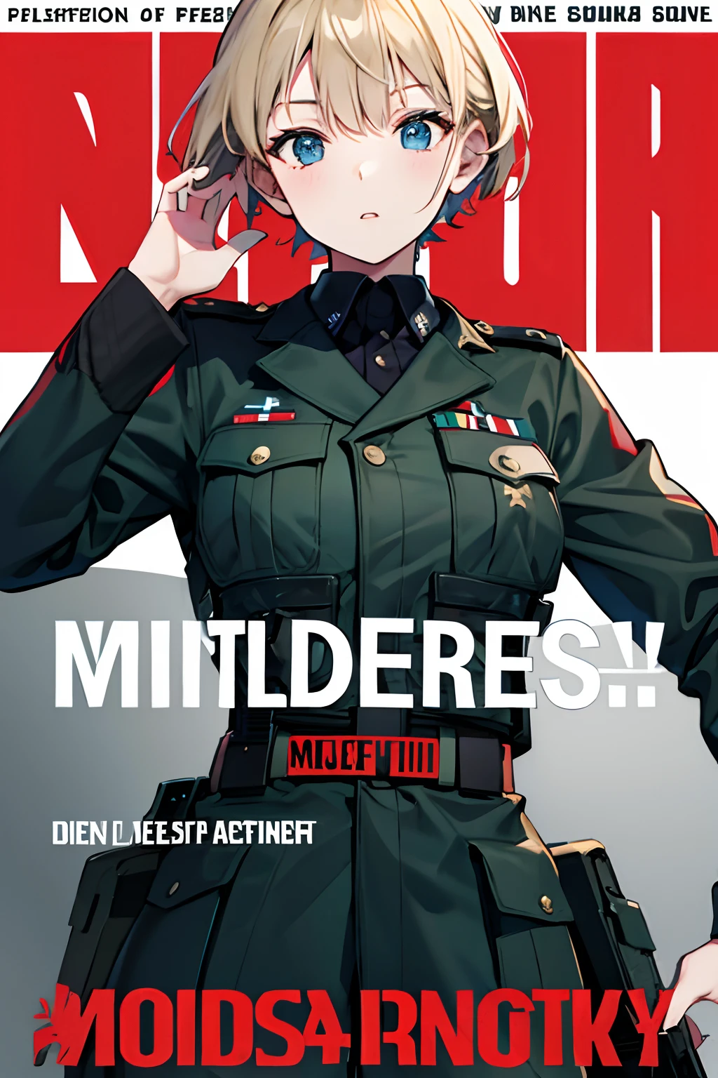 Military, magazine cover, model, text