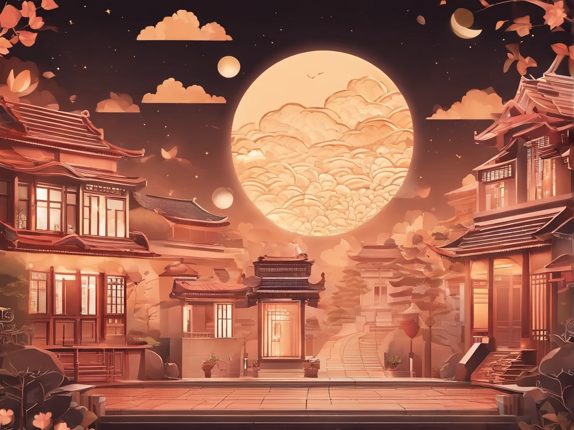 Mid-Autumn Festival,A huge moon floated over the city,The family sits together eating mooncakes,Mom and dad laugh with the kids,Have in the living room、Bright house scene,Stars shine,Colorful,KIDS ILLUSTRATION,Glow effect,Dingdall effect,depth of fields,Highlight,Real light,Ray traching,oc rendered,Hyper-realistic,best qualtiy,8K,Works of masters,super-fine,Detailed pubic hair,Correct anatomy,sharp focus on eyes,Bokeh,Carefully drawn facial features,Mother,Make mooncakes,The lantern glows