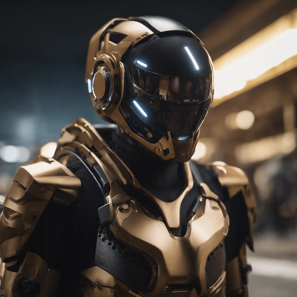 (full body, (dynamic pose), action pose), (rim lighting, studio lighting, distant moon light, night, bloom), (cinematic, best quality, masterpiece, ultra HD textures, highly detailed, hyper realistic, intricate detail, 8k, photorealistic, concept art, matte painting, autodesk maya, vray render, ray tracing, hdr), (dslr, full frame, 16mm focal length, f/8 aperture, dynamic perspective, dynamic angle, golden ratio, wide photography, wide field of view, deep depth of field, zoom out) techwear, urbansamurai 3d, realistic cyborg in a cyberhelmet head