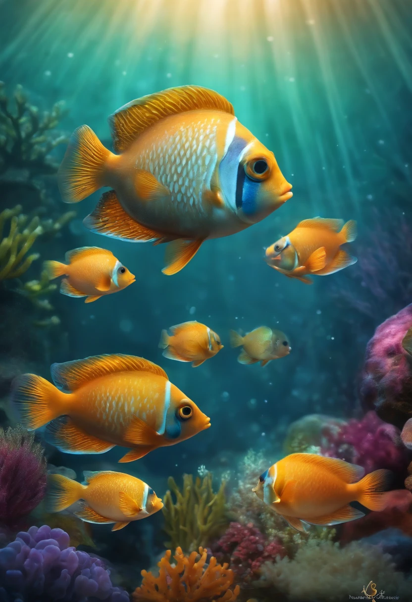 (best quality,ultra-detailed),cute,fish,adorable,round big eyes,contagious smile,animated,charming sea creature,vibrant colors,underwater world,aquarium,majestic fins,full of life,sparkling scales,playful movement,joyful expression,swimming gracefully,amazing water reflections,soft and smooth texture,delicate features,splashes of water,bubbles floating around,motion in stillness,gleaming eyes,happiness and cheerfulness,curiosity,blissful atmosphere,beautifully surreal,pure delight,harmonious composition,brilliantly colored corals,peaceful and serene environment,gentle rays of sunlight penetrating the water,breathtakingly realistic,mesmerizing,meticulous details,enchanting fantasy,imagination come to life.