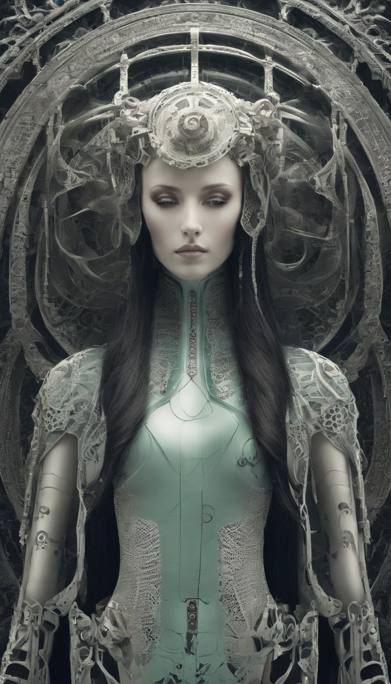 Porcelana Mujer Android, ciborg, Robotic Parts, 150 mm,cuerpo completo, hermoso estudio luz suave, Luz de llanta, Detalles vibrantes,encaje, hiperrealista, Anatomical, electrical wires, microchip, elegante, Laboratorio en segundo plano, Renderizado de octanaje, h.Estilo R Giger, 8k,cabello azul,Asymmetrical long hair,cuerpo translucido,ojos verdes, Miki Asai Macro Photography, cuerpo completo, hiper detallado, tendencias en Artstation, foco nítido, Foto de estudio, Detalles intrincados, Altamente detallado, por Greg Rutkowski