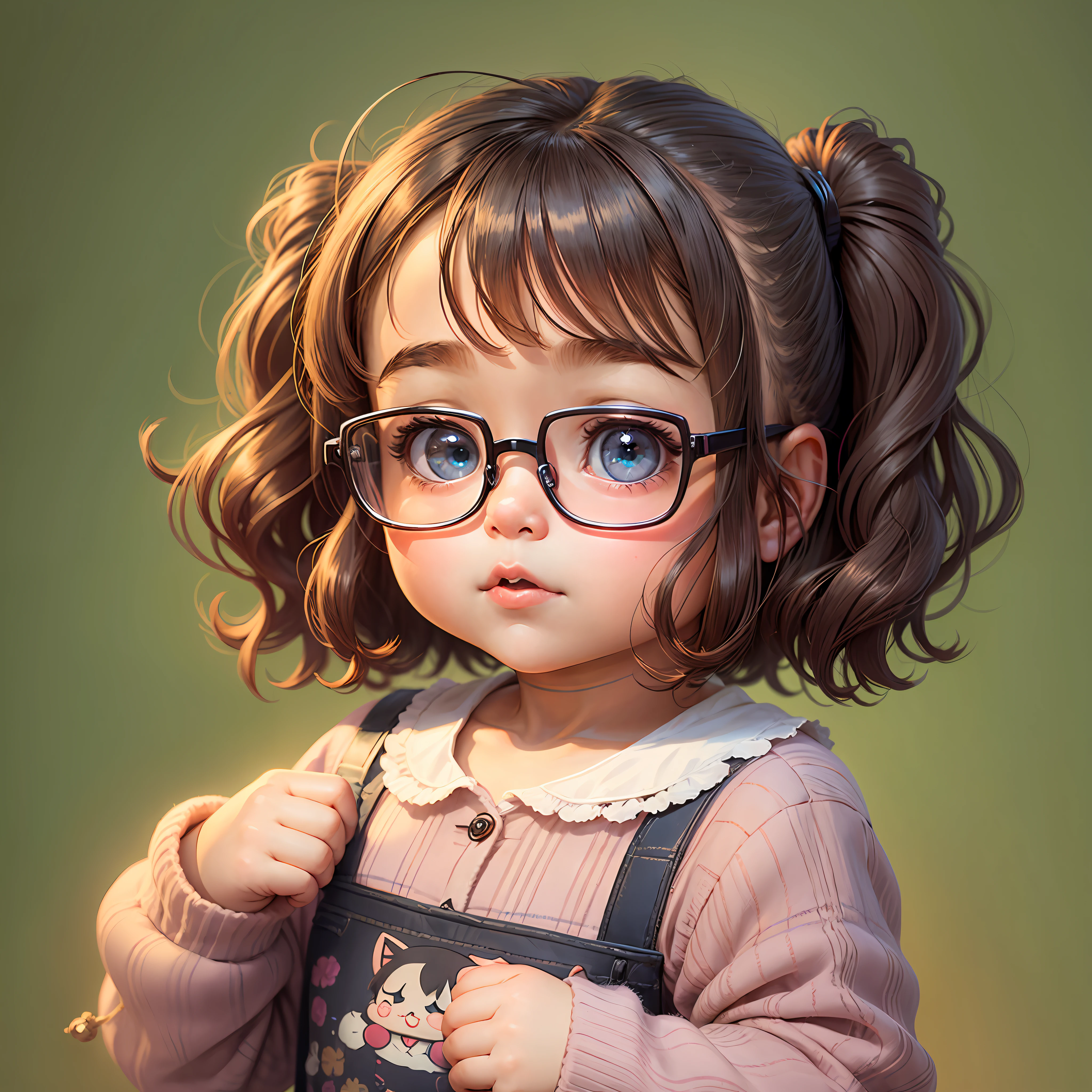 Slightly chubby girl, wearing glasses, cute eyes, cute. Two-dimensional --auto --s2