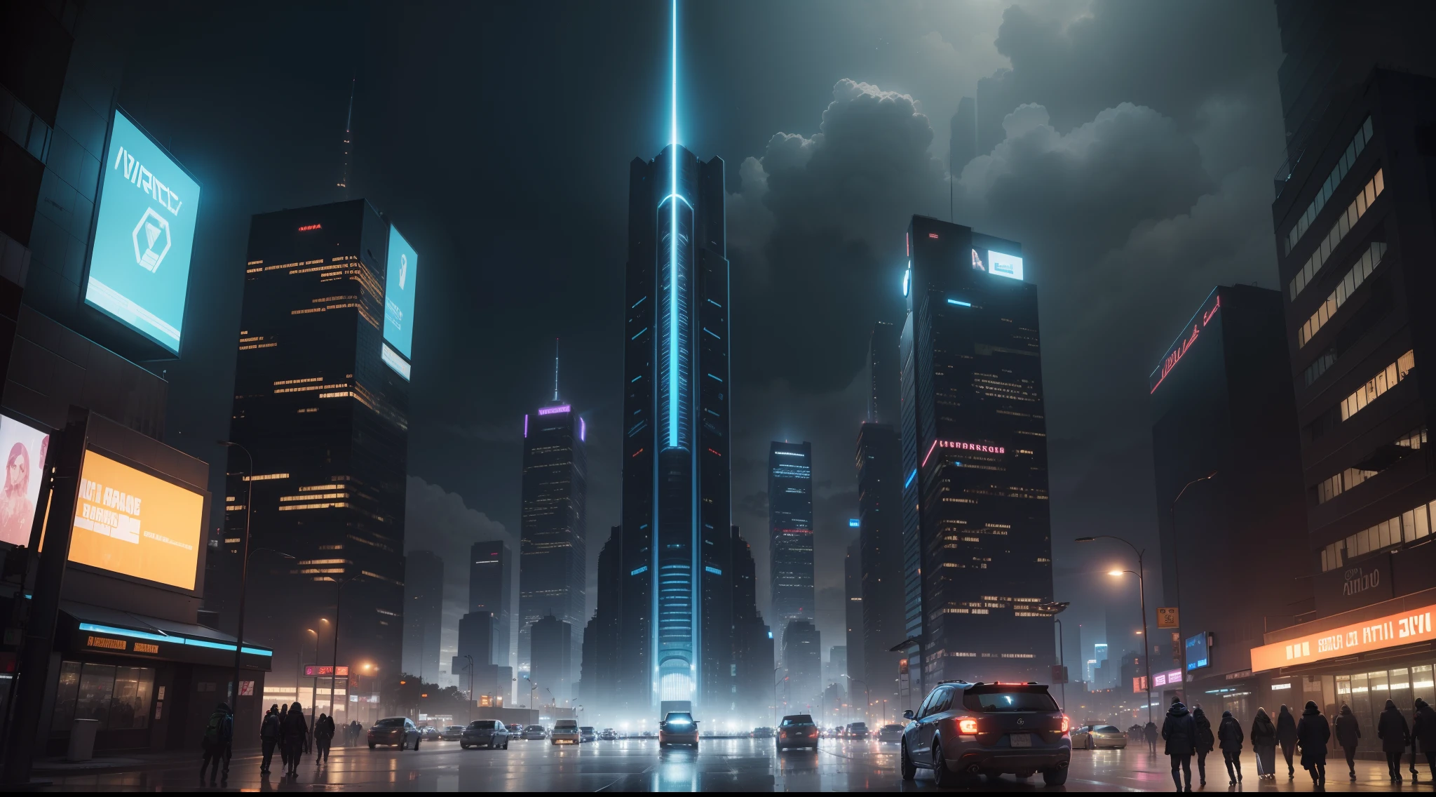 (High view). There's a cyborg woman (8k) wearing a futuristic leotard (best quality) standing in a cyberpunk city alley at night, darksynth aesthetic, red neons, haze, 1drone, foggy night, ultra detailed, photorealistic, (1girl, solo, alone), large-breast:1.2 slim body, cleavage:1.1, (black sunglasses), (holding a pistol), half-body thigh level medium shot, cinematic lighting, ray tracing.