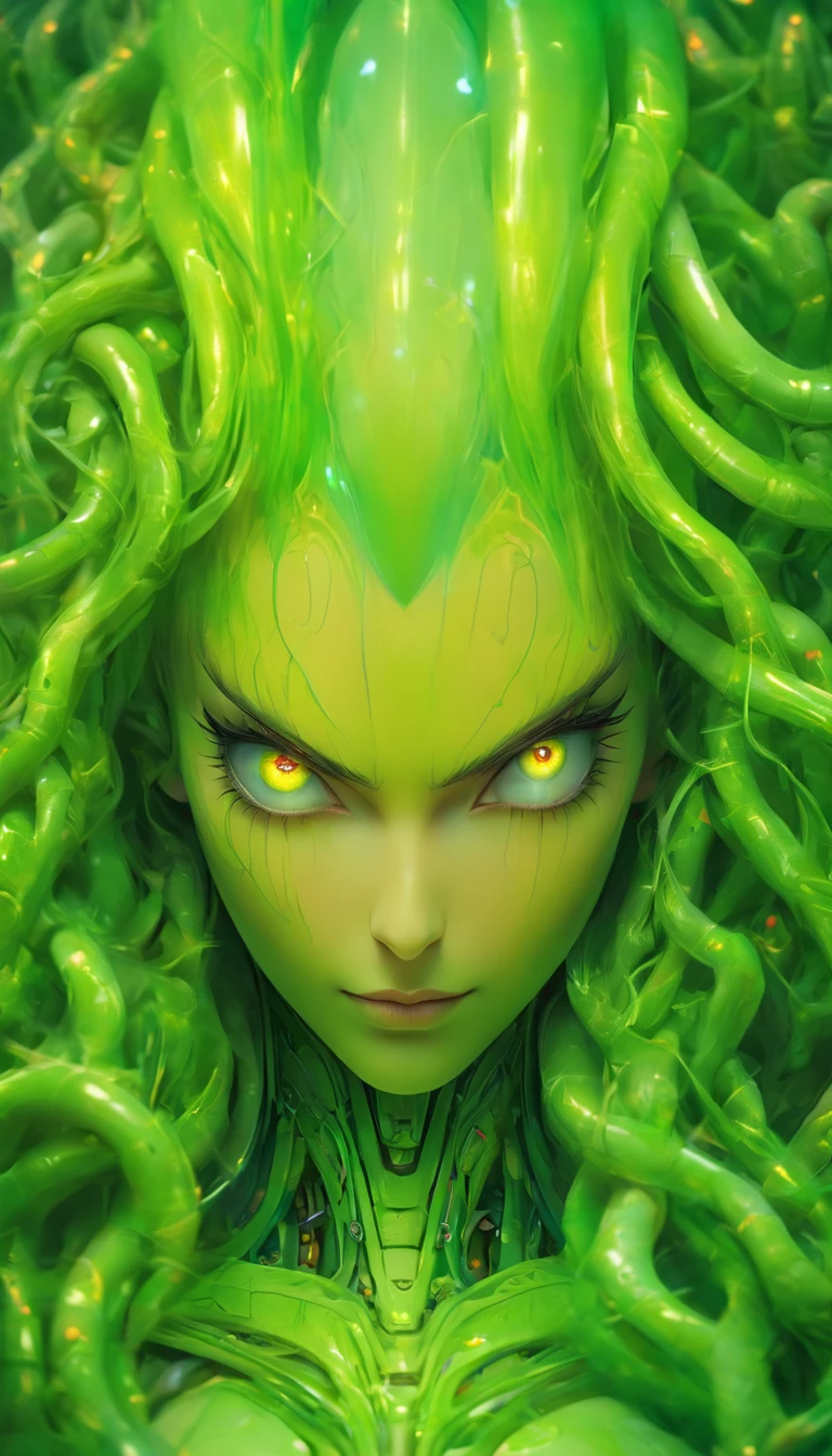 Best image quality, SLR, masterpiece, 1 woman, alien, tentacles, slimy, big that are about to burst 1.5, best body, tentacles entangled all over the body,