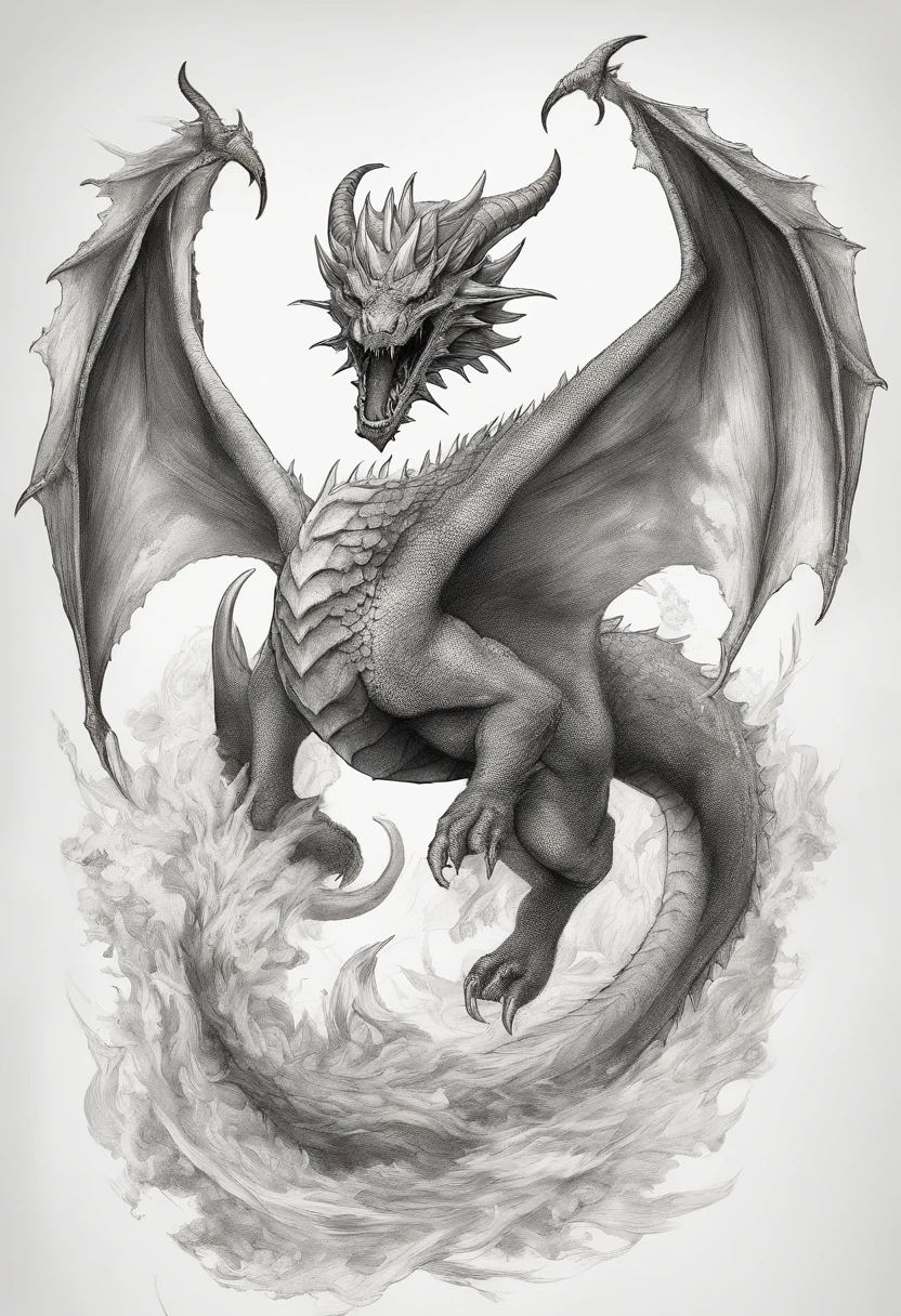 a drawing of a dragon flying with sharp teeth and sharp teeth, dragon art, epic pencil illustration, detailed dragon, by Adam Marczyński, by Sava Šumanović, by Arthur Pan, a dragon, well designed female dragon