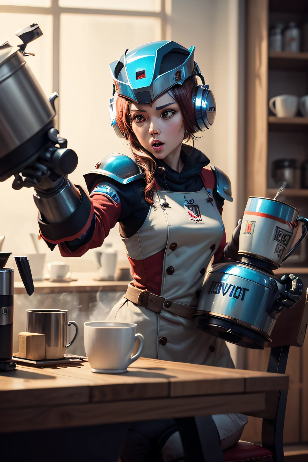 Very crazy robot making coffee and revolution