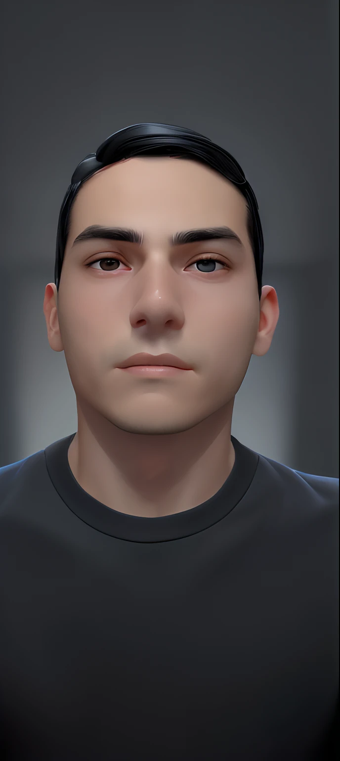 a young man, fair skin, black eyes, neat black hair, wearing a blue shirt, looking at the camera, without accessories, without wrinkles on his face, perfect