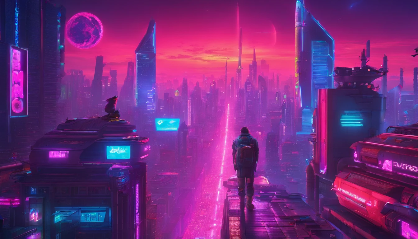 Monkeys rule the solar system、early evening、pink there、Near Future City