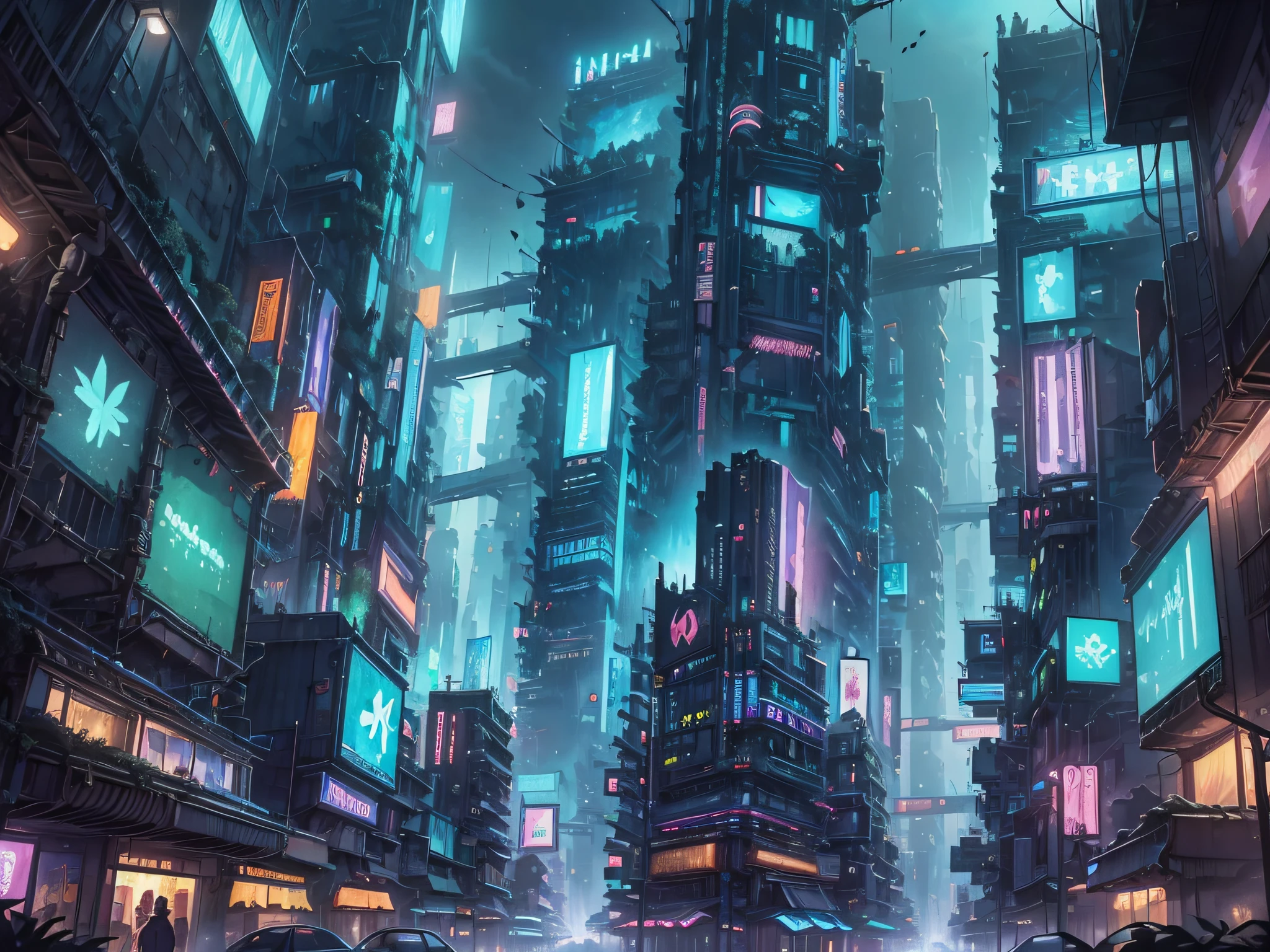 cyberpunk city in the style of unfz3n at night