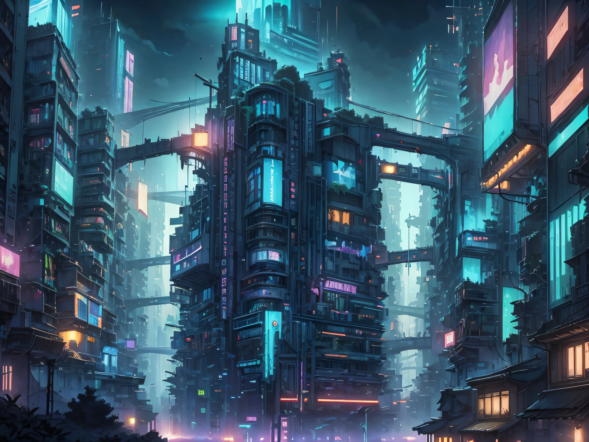 cyberpunk city in the style of unfz3n at night