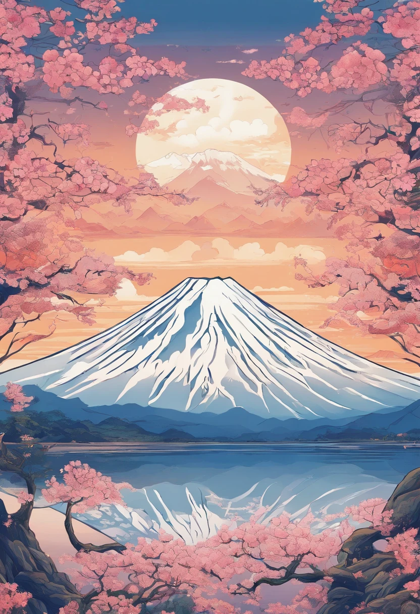 Mount Fuji, Honshu Island, (illustration: 1.0), epic composition, realistic lighting, high-definition detail, masterpiece, best quality, (very detailed CG unified 8k wallpaper), 1 man