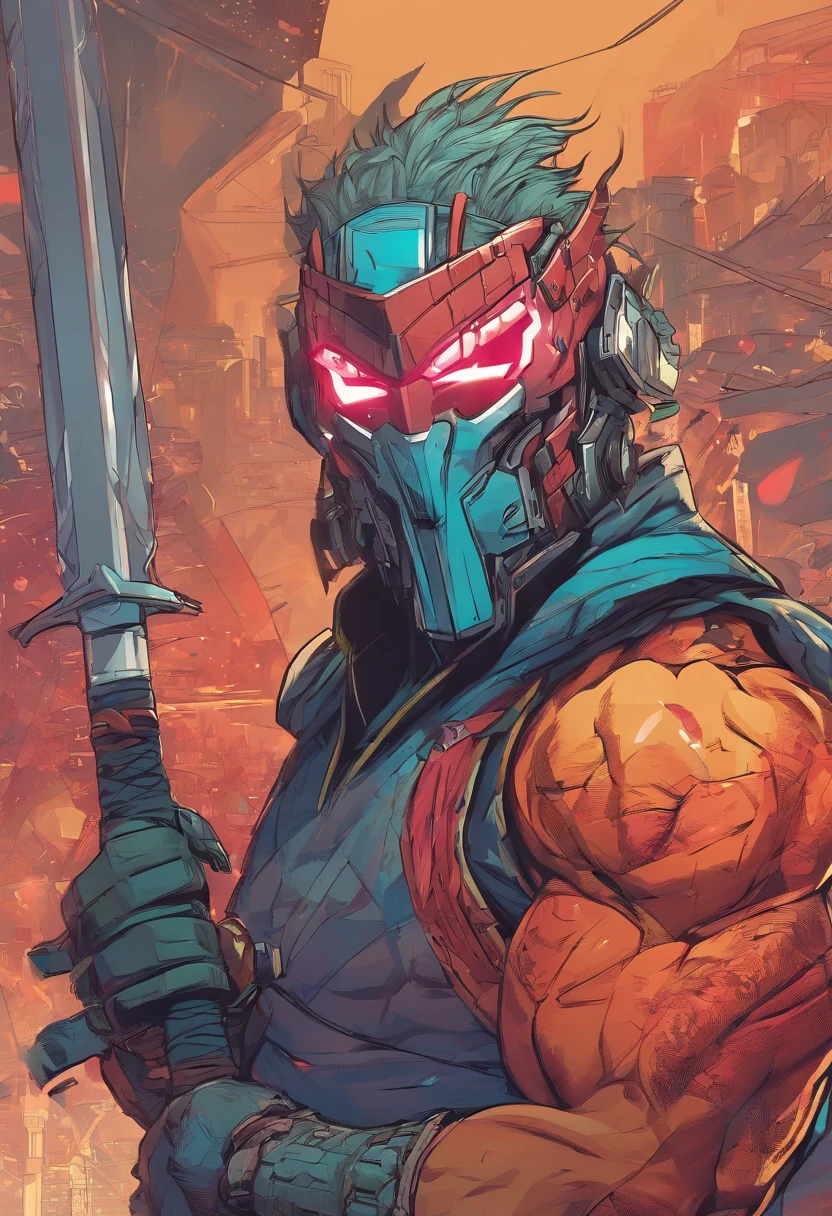Man with a mask and holding a sword, katana, imagem de um guerreiro masculino adulto, Hanzo de Overwatch, Johnny Silverhand, badass anime 8 k, muscular male hero, samurai Cyberpunk muito bonito, Personagem de Mortal Kombat criando fogo, Retrato de um samurai Cyberpunk, samurai urbano, samurai Cyberpunk, musculoso! Cyberpunk, Ciborgue morto-vivo masculino musculoso