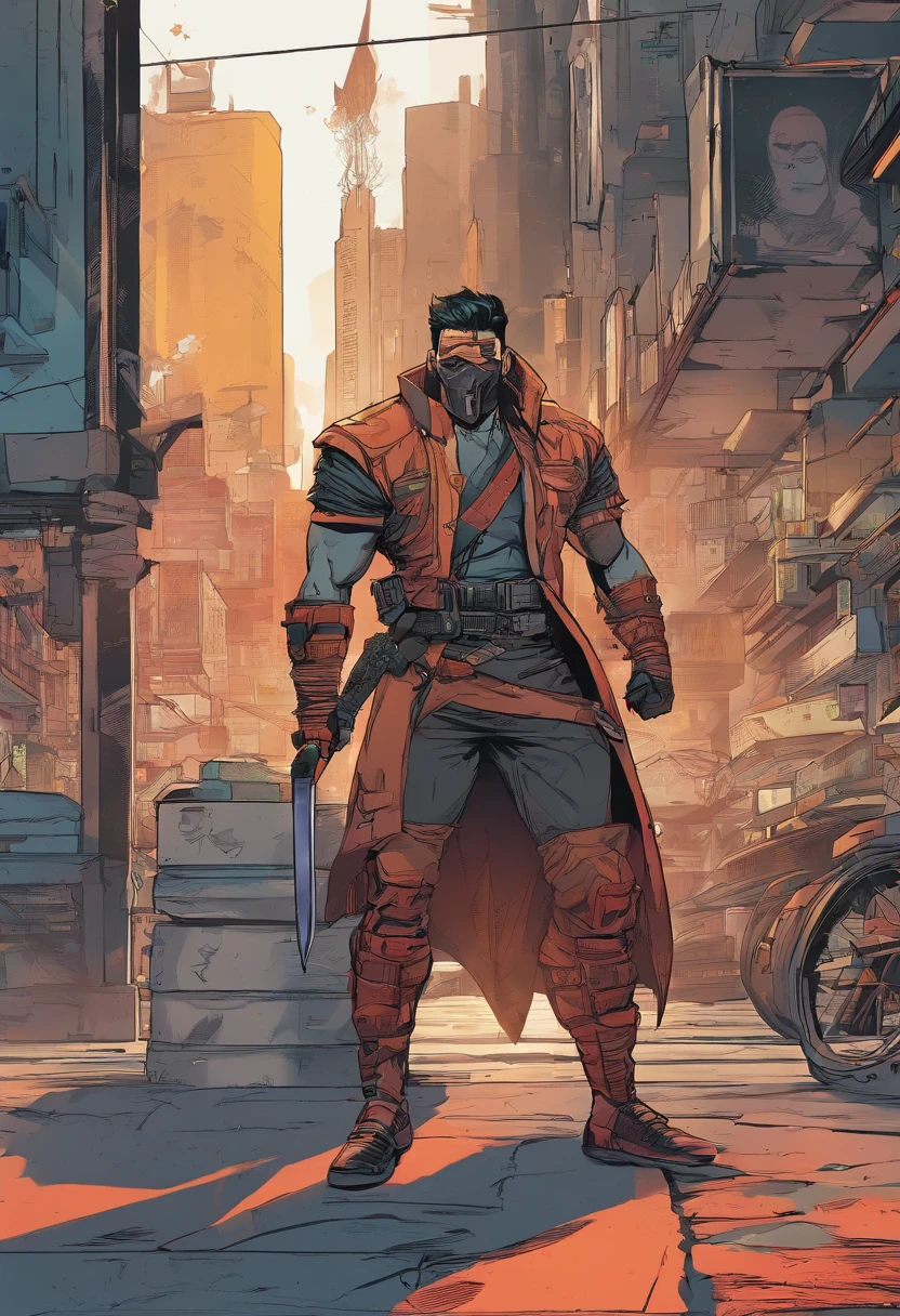 Man with a mask and holding a sword, katana, imagem de um guerreiro masculino adulto, Hanzo de Overwatch, Johnny Silverhand, badass anime 8 k, muscular male hero, samurai Cyberpunk muito bonito, Personagem de Mortal Kombat criando fogo, Retrato de um samurai Cyberpunk, samurai urbano, samurai Cyberpunk, musculoso! Cyberpunk, Ciborgue morto-vivo masculino musculoso