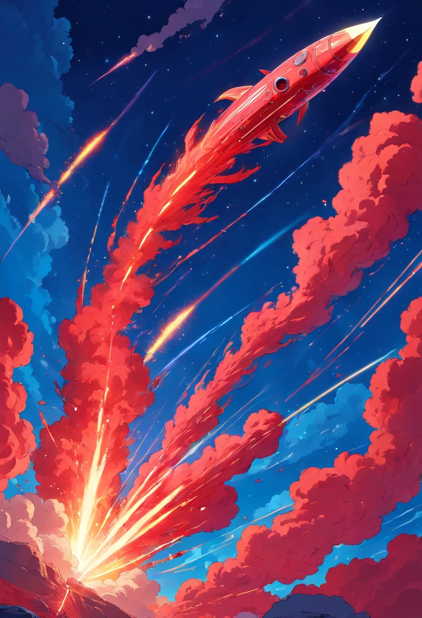 red comet on a blue background