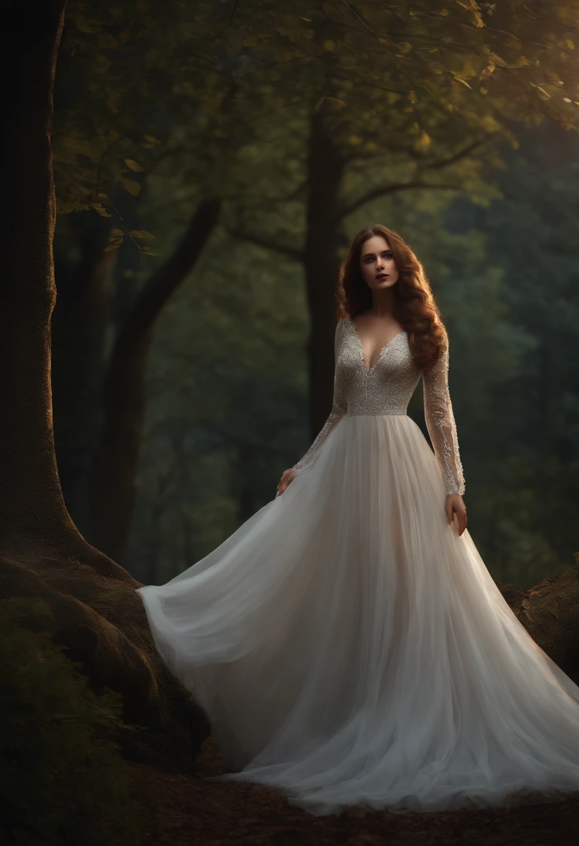 "(best quality,4k,8k,highres,masterpiece:1.2),ultra-detailed,(realistic,photorealistic,photo-realistic:1.37),witch:1.1,dramatically lit from above:1.1,elegant gown,holding hands up in triumph,witch with long flowing hair:1.1,pale skin,deep dark eyes,powerful expression on her face:1.1,magical aura,rich and vibrant colors,hidden forest in the background,moonlight casting shadows,hauntingly beautiful:1.1,ominous atmosphere"