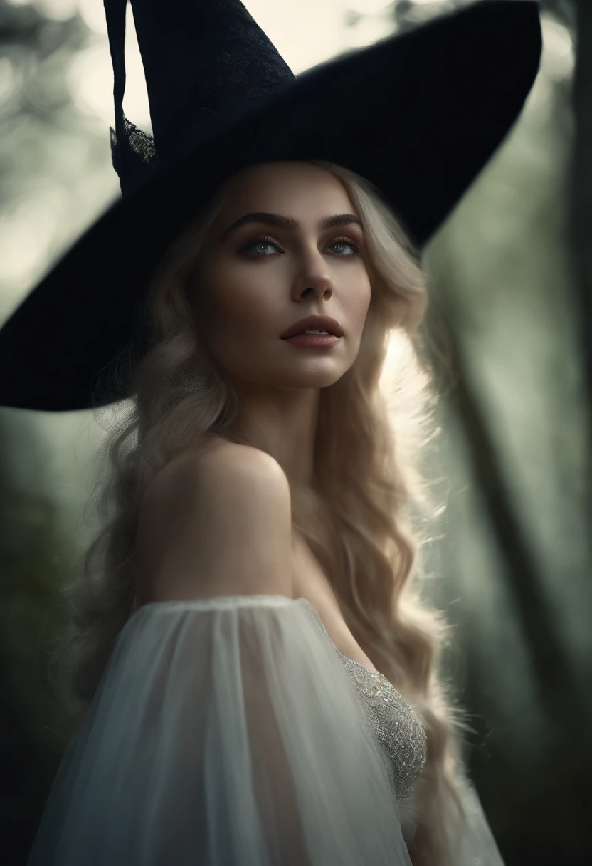 "(best quality,4k,8k,highres,masterpiece:1.2),ultra-detailed,(realistic,photorealistic,photo-realistic:1.37),witch:1.1,dramatically lit from above:1.1,elegant gown,holding hands up in triumph,witch with long flowing hair:1.1,pale skin,deep dark eyes,powerful expression on her face:1.1,magical aura,rich and vibrant colors,hidden forest in the background,moonlight casting shadows,hauntingly beautiful:1.1,ominous atmosphere"