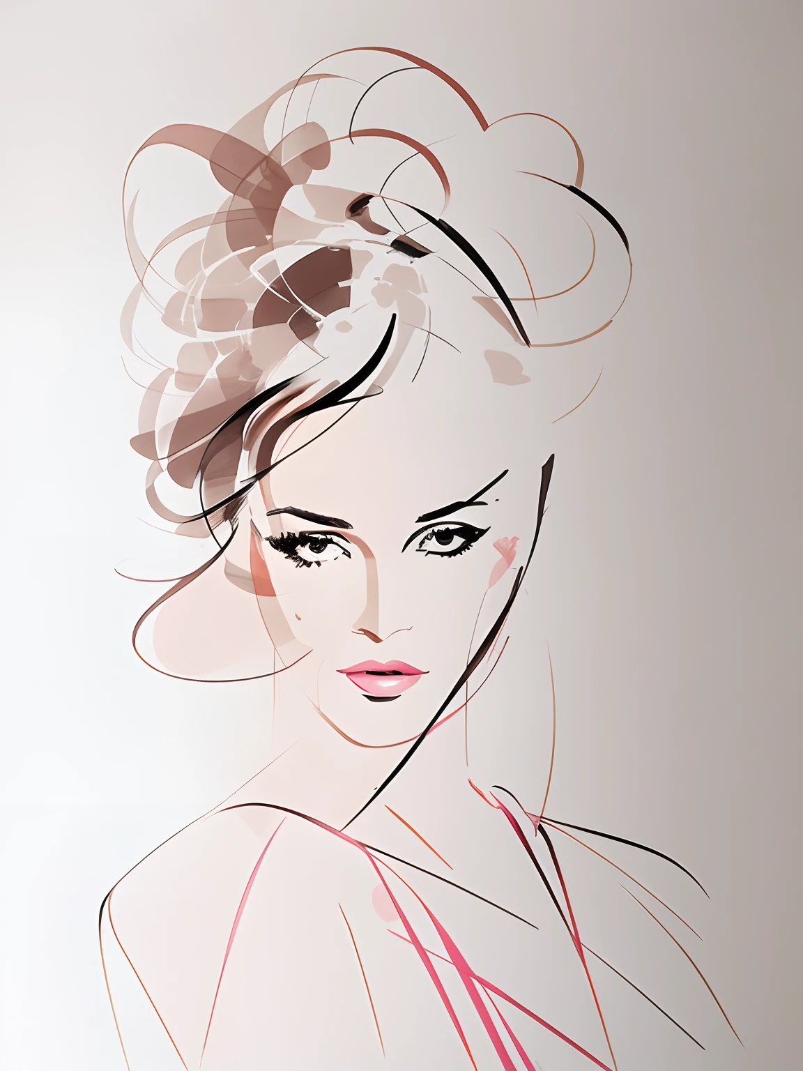 David downton fashion illustration, woman lineart drawing, elegant, pastel color