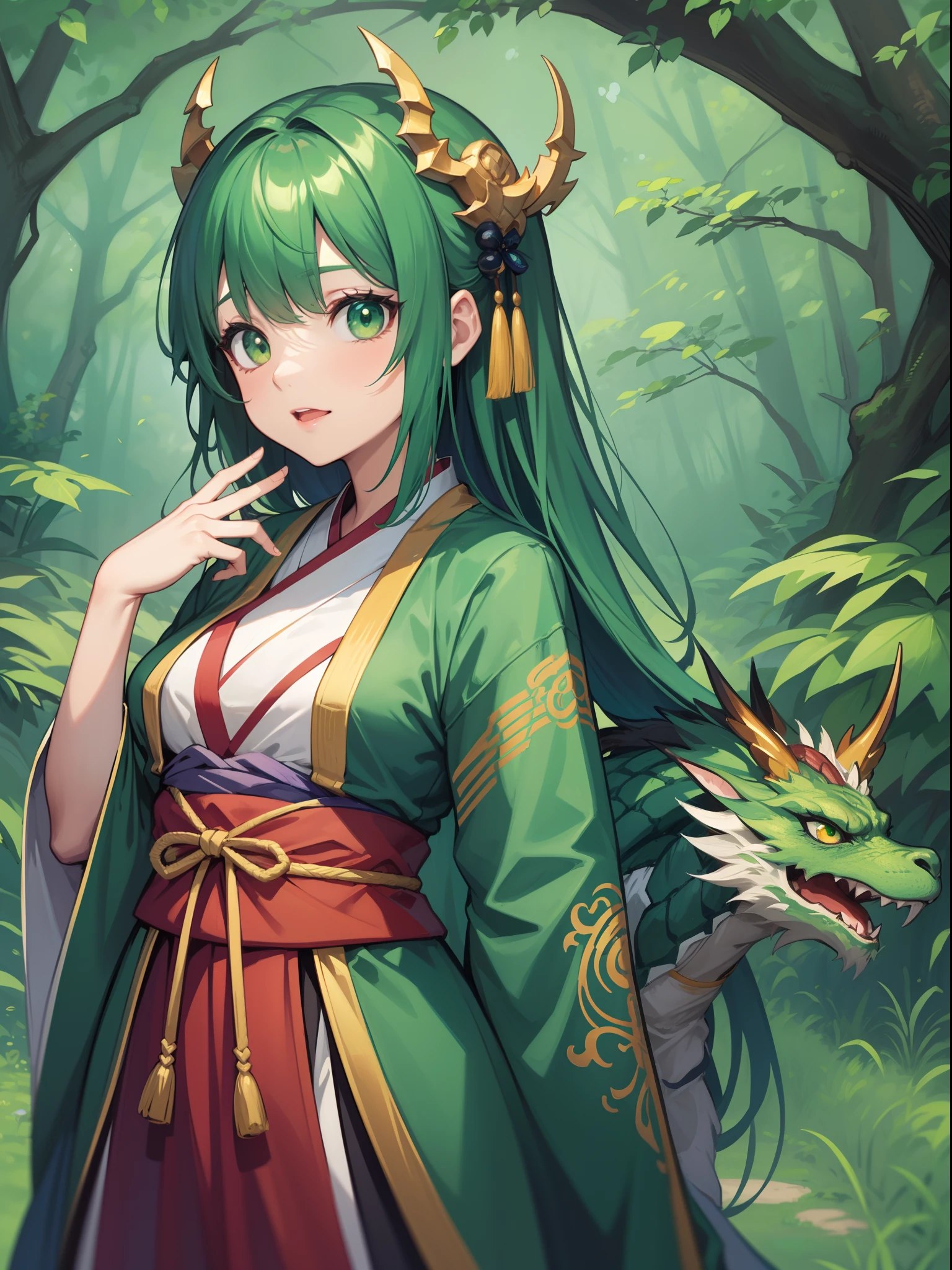 character portrait closeup,sketching,.tchibi,green pupills, full bodyesbian,standing on your feet,Robe,Hanfu,green color,Chinese dragon green background,full bodyesbian,Faraway view,Green forest dragon surrounds background,full bodyesbian,Fine face,Faraway view,full bodyesbian