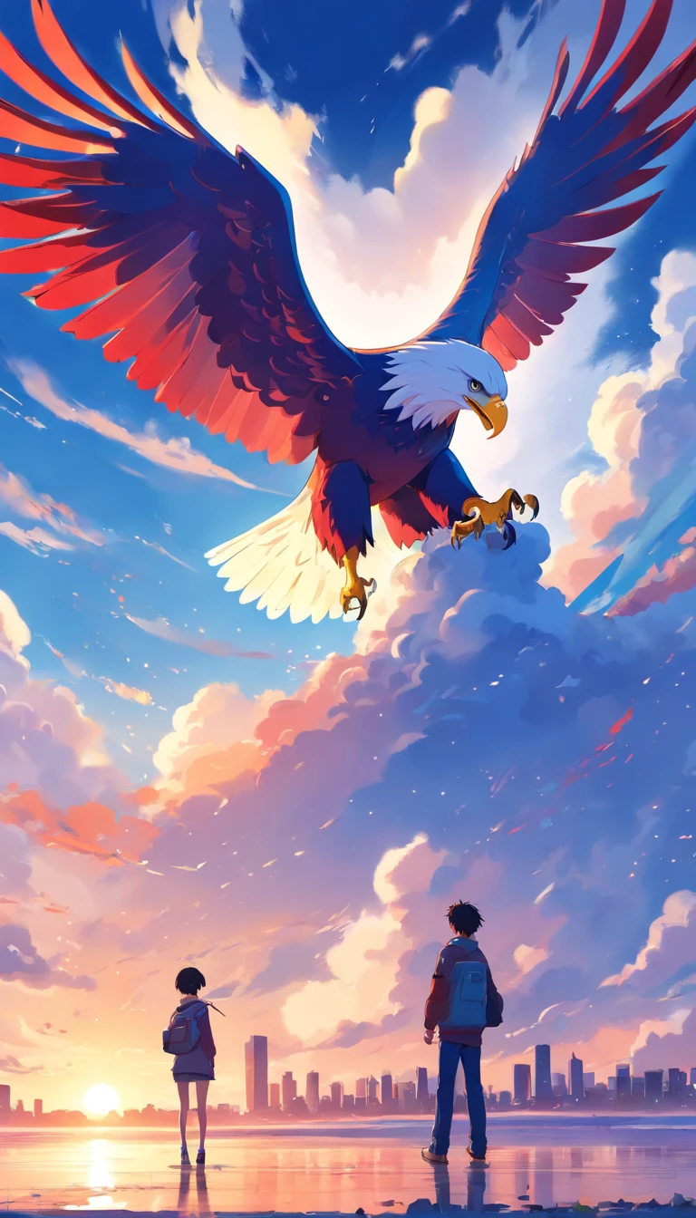 ((minimalist eagle logo)), An American eagle in the shape of a the American flag with a music note incorporated , red white & blue, (fused bald eagle, and electric and step), oil paint, (palette knife and extremely delicate touch:1.3), (fused intricate detailed lots note melody and keyboard and swirling vortexes:1.3), intricate detailed texture, (highest quality:1.2), best quality, conceptual contrast, toon rendering, absurd resolution, groove