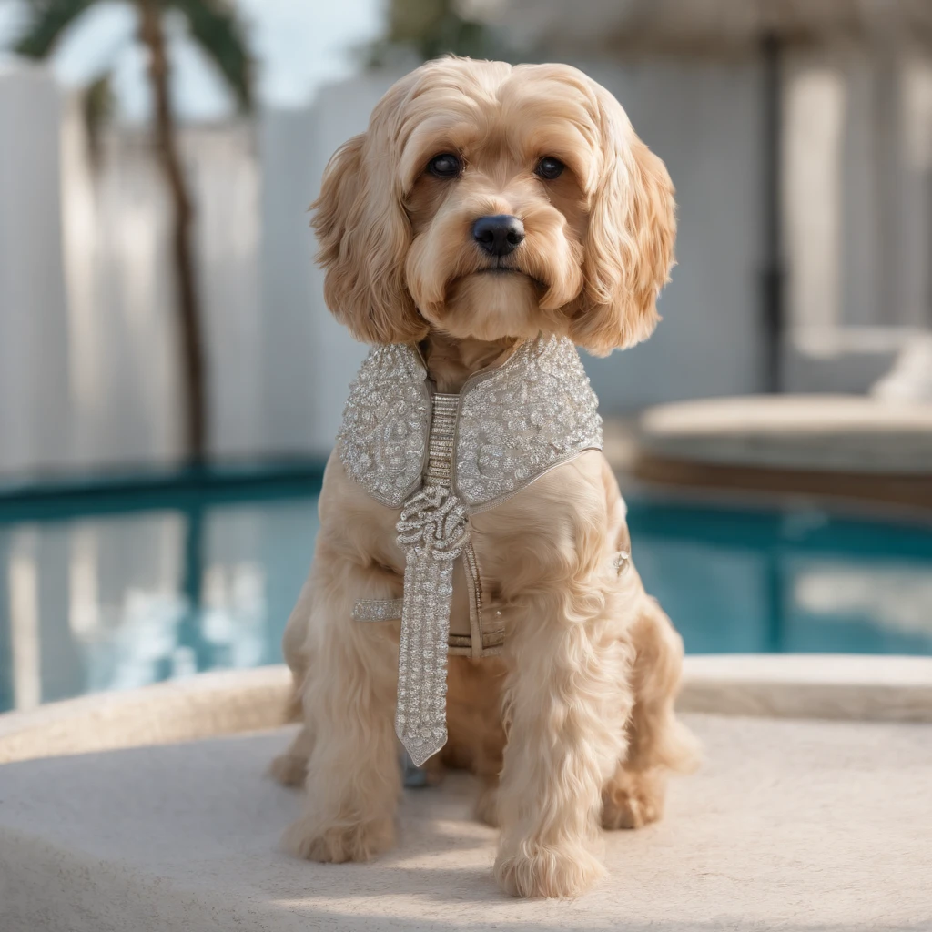 cachorro perto da piscina