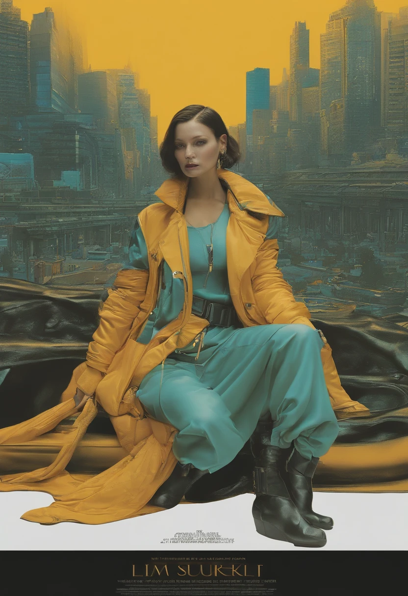 cyberpunk fisheye dynamic action wideshot grey teal yellow orange candid  techwear Moebius Alphonse Mucha (akira) Japanese  dynamic streetwear crew style inspired couture lookbook costume fashion photography by  Vanessa Beecroft and Matthew Barney,  film poster by Hiromu Arakawa and Robert Zemeckis