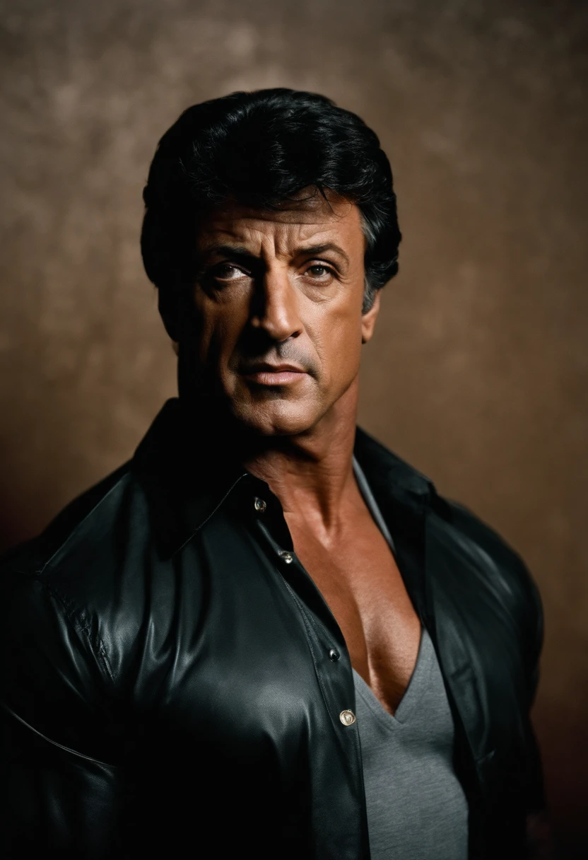 portrait of the man [Sylvester Stallone: Mike tyson: 0.5], ighly detailed, photos realistic, mid night, lowkey, 35mm lens