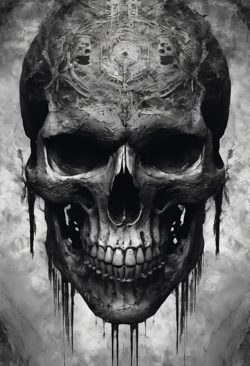 a closeup of a skull with a furious eye, lobo, Estilo Yoji Shinkawa, Preto e branco, aspecto, super detalhado,Viking symbols, Impacting skull, dentes quebrados, fantasy skull, arte detalhada colorida assustadora, arte colorida assustadora 8k, sacred skull, Psychedelic background conjuration, arte digital detalhada, textura, sacred skulls , psychedelic illustration, textured skull, skull face, death skull, arte colorida assustadora, psychedelic art style