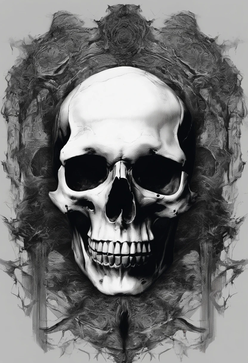 a closeup of a skull with a furious eye, lobo, Estilo Yoji Shinkawa, Preto e branco, aspecto, super detalhado,Viking symbols, Impacting skull, dentes quebrados, fantasy skull, arte detalhada colorida assustadora, arte colorida assustadora 8k, sacred skull, Psychedelic background conjuration, arte digital detalhada, textura, sacred skulls , psychedelic illustration, textured skull, skull face, death skull, arte colorida assustadora, psychedelic art style