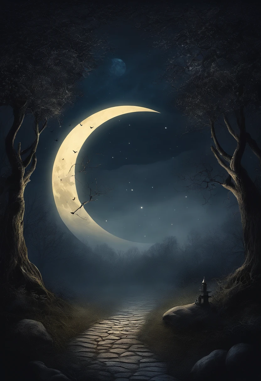 (best quality,4k,8k,highres,masterpiece:1.2),ultra-detailed,realistic:1.37,moonlit night scene,moonlit garden,twinkling stars,bat silhouette,foggy atmosphere,dark shadows,high contrast,moonlight,moon surface details,bat sign reflected on the moon,bat sign shining brightly,moonlight casting eerie shadows on the ground,hauntingly beautiful,batman symbol on the moon,ethereal,enchanted garden,nighttime magic,subtle magical glow,mysterious ambiance,soft moonlight illuminating the flowers,bat emblem radiating light,mystical elements,surrealistic,moon's surface texture,gothic undertones,dreamlike,breathtaking frame,moonlit pathway,gloomy and atmospheric,nighttime secrets,revealing the hidden,mysterious moonlight,awe-inspiring,nighttime wonder,moonlit beauty,dark and surreal,shadows dancing in the moonlight,fascinating moonlit garden,ethereal moonlit scenery,luminous night scene