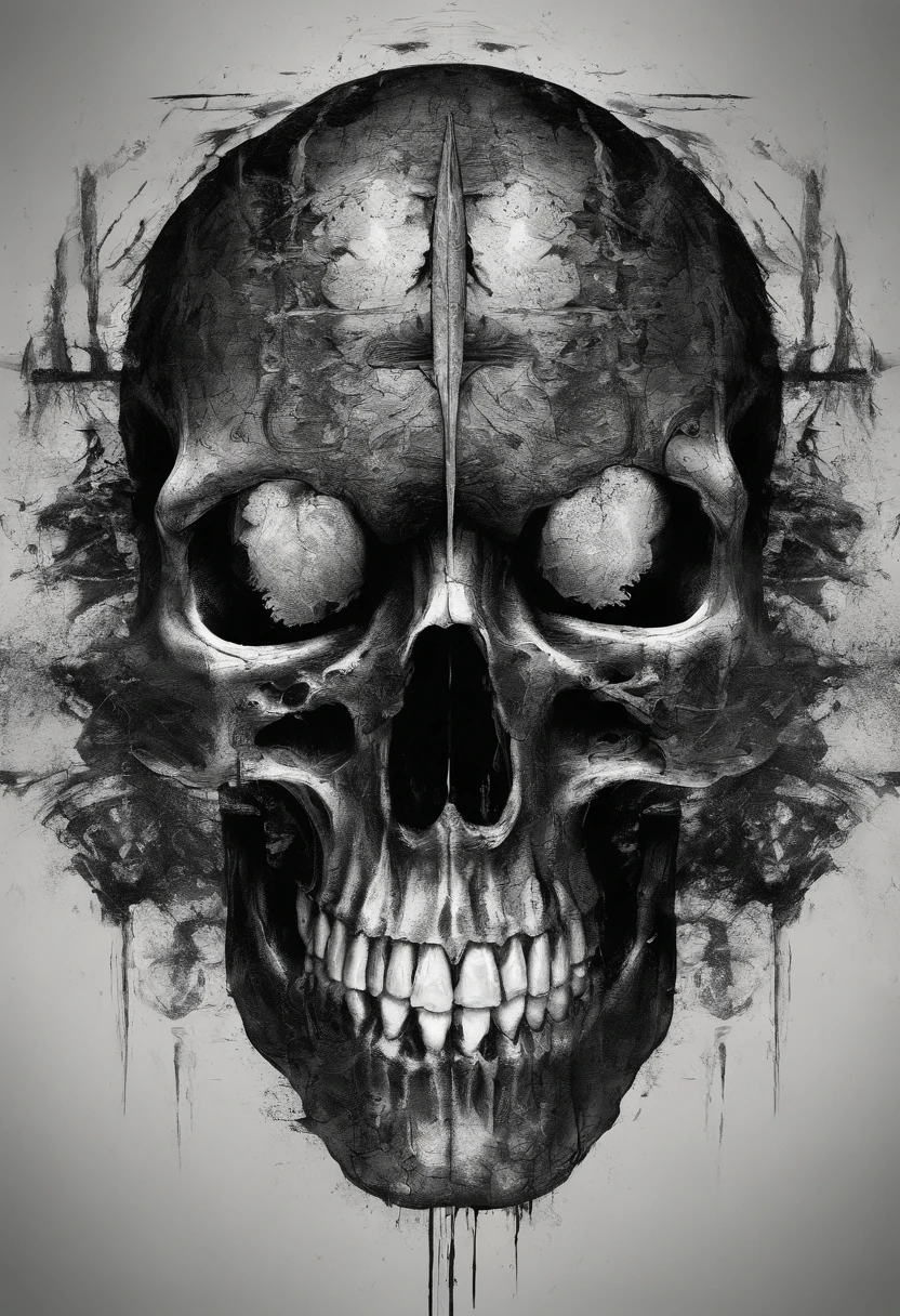 a closeup of a skull with a furious eye, lobo, Estilo Yoji Shinkawa, Preto e branco, aspecto, super detalhado,Viking symbols, Impacting skull, dentes quebrados, fantasy skull, arte detalhada colorida assustadora, arte colorida assustadora 8k, sacred skull, Psychedelic background conjuration, arte digital detalhada, textura, sacred skulls , psychedelic illustration, textured skull, skull face, death skull, arte colorida assustadora, psychedelic art style