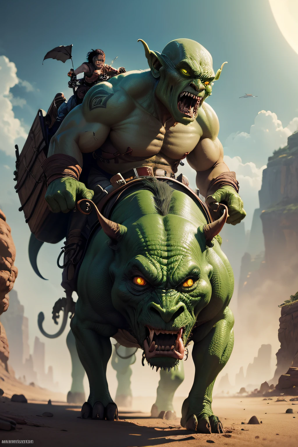 An alien rides a realistic orc in pursuit of smugglers