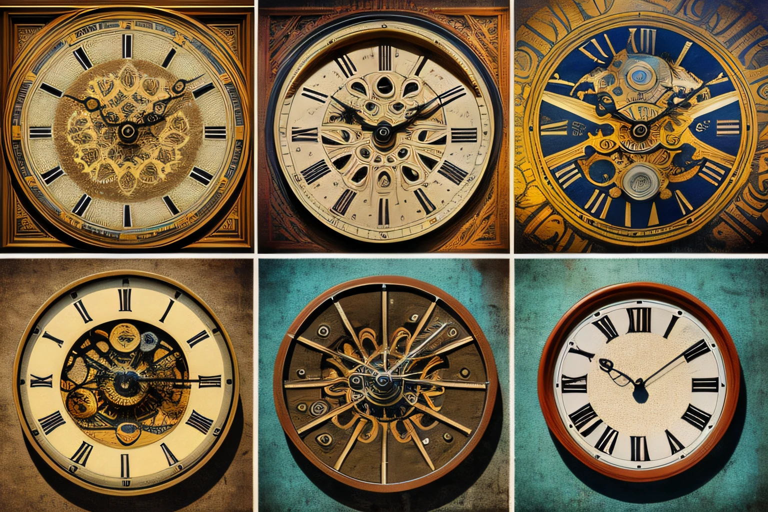 clocks: A collage of four images representing old and new clocks, realista, 4k, detalhado