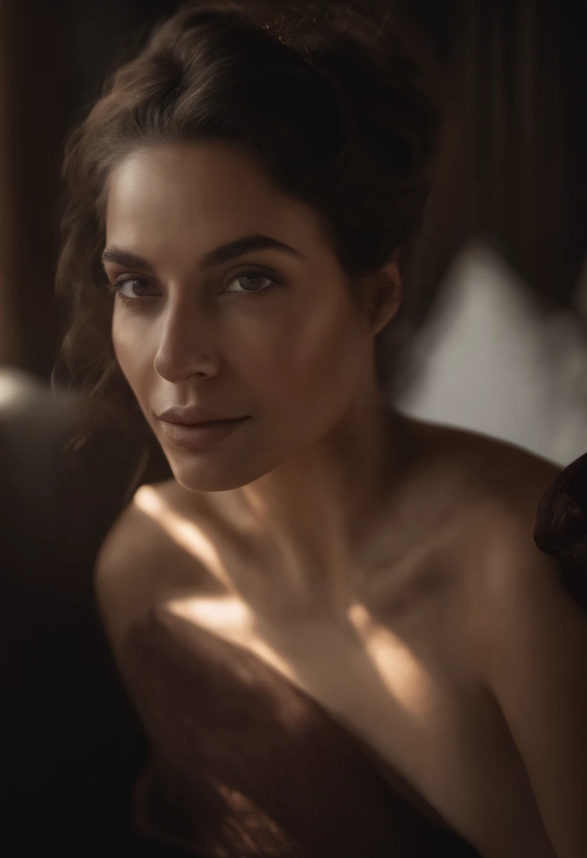 Obra maestra, Hermosa chica morena alemana feliz ((en su habitacion, Encaje negro intrincado atuendo futuro)), dusk lighting, Hora dorada, Barrios residenciales de colores dorados, muy detallado, Dramatic lighting, digital art trending on Artstation 8k HD high definition detailed realistic, Detallado, textura de la piel, hiper detallado, textura realista de la piel, Armadura, La mejor calidad, ultra-high-resolution, (fotorrealista:1.4), High resolution, Detallado, Foto RAW, sharp re, by lee jeffries nikon d850 film stock photograph 4 kodak portra 400 camera f1.6 lens rich colors hyper realistic lifelike texture dramatic lighting unrealengine trending on artstation cinestill 800, (((Precise female anatomy)))