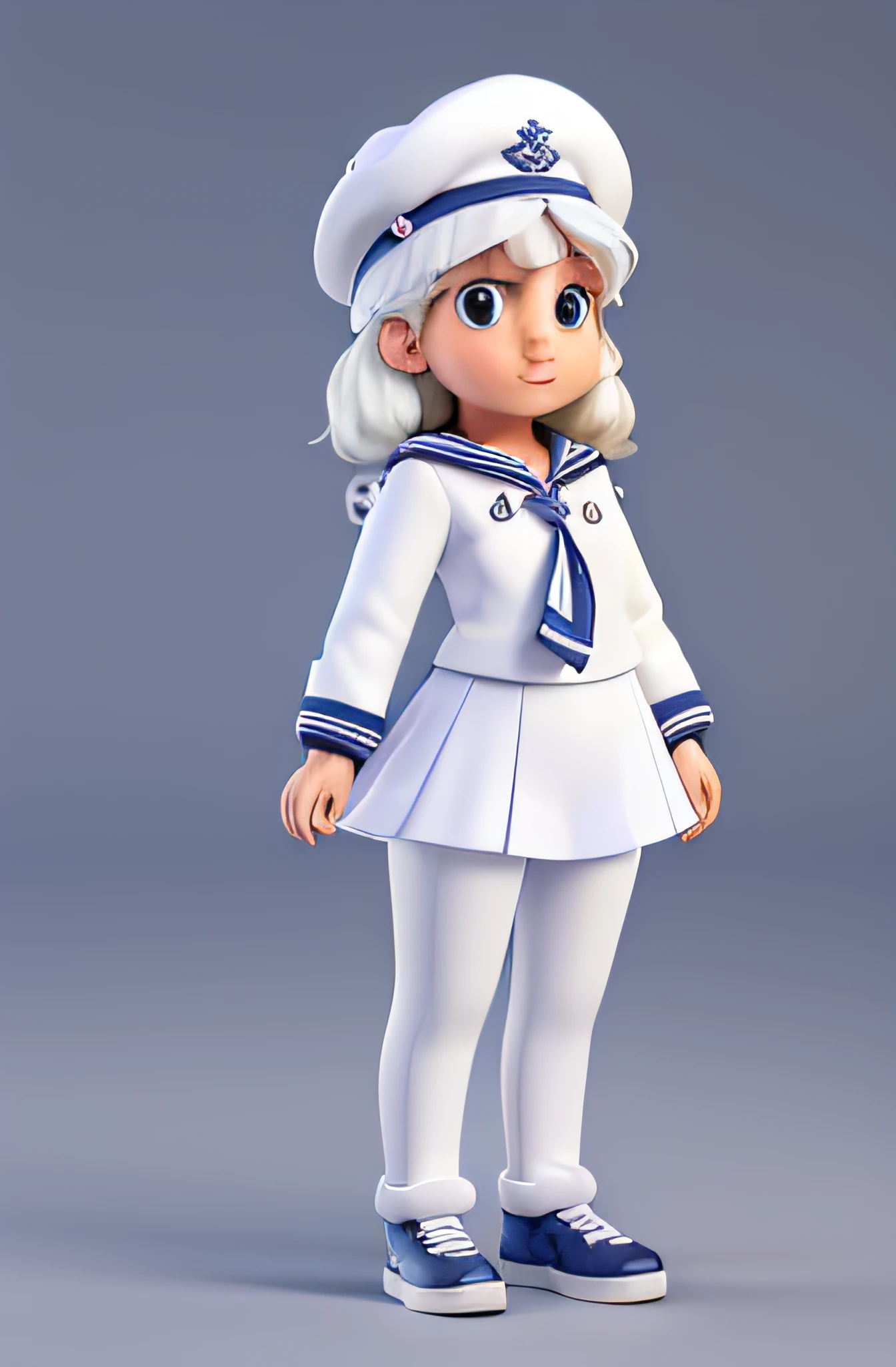 Criar uma obra prima, realista, White polar bear with sailor's outfit and sailor's hat. Female and standing version