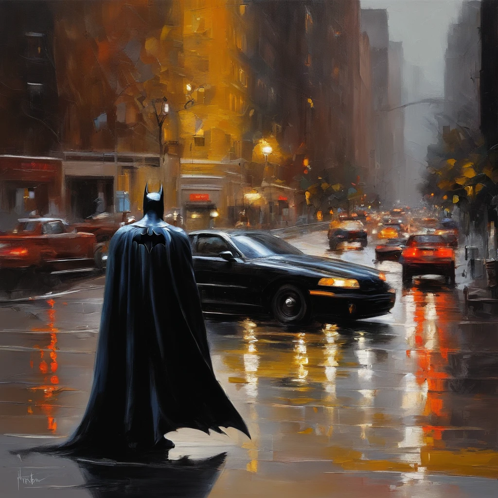 hyperrealiste batman surplombant la ville de gotham