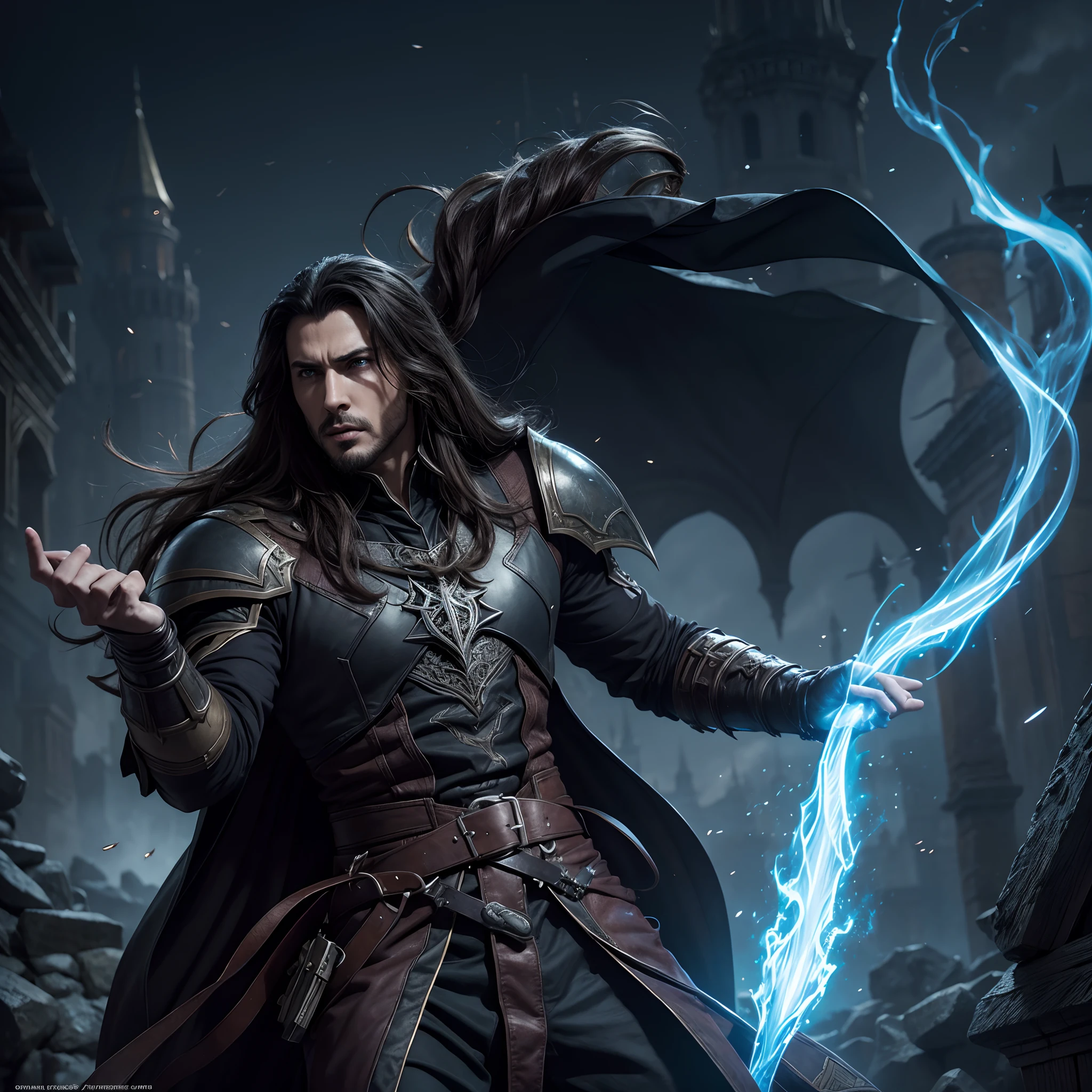 Castlevania Lord of the shadows hyper realistic super detailed Dynamic shot Marvel comics style with his islamique princesse