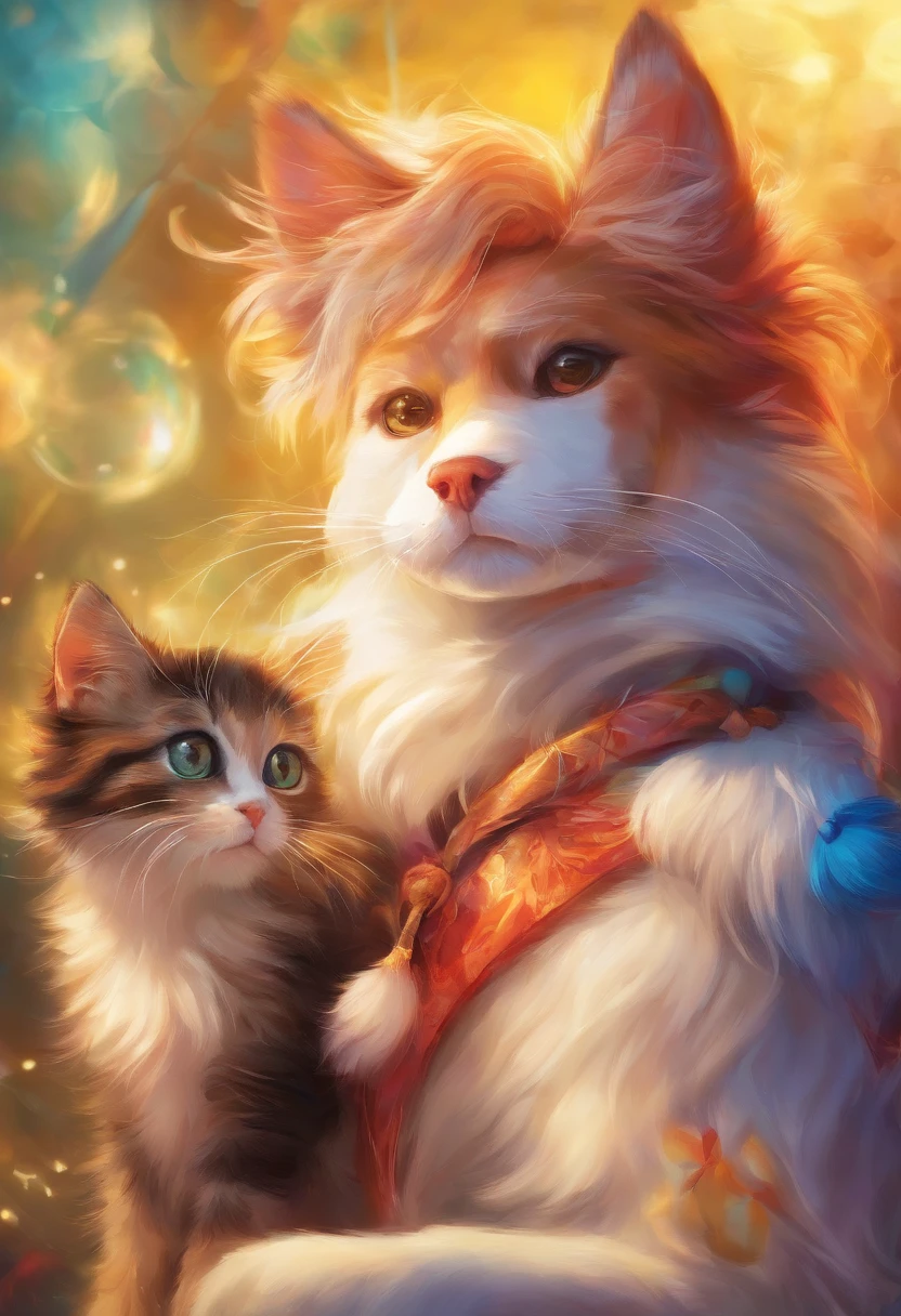 A mixed cat and dog: playful cat chasing a tennis ball, wagging dog tail, curious cat ears, fluffy dog fur, mischievous cat eyes, friendly dog nose, cat and dog friendship, indoor setting, vibrant colors, realistic fur textures, high-resolution and fine details, soft lighting, pet owners' delight, joyful atmosphere, furry companions, cozy home. [cat-like eyes], [dog with wagging tail], (vivid colors), (high resolution), (soft lighting), (realistic fur textures)