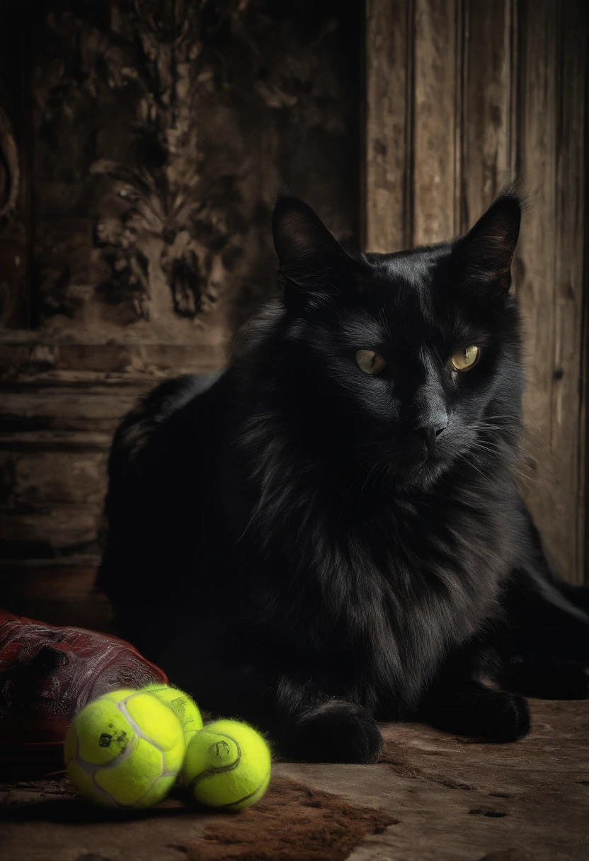 A mixed cat and dog: playful cat chasing a tennis ball, wagging dog tail, curious cat ears, fluffy dog fur, mischievous cat eyes, friendly dog nose, cat and dog friendship, indoor setting, vibrant colors, realistic fur textures, high-resolution and fine details, soft lighting, pet owners' delight, joyful atmosphere, furry companions, cozy home. [cat-like eyes], [dog with wagging tail], (vivid colors), (high resolution), (soft lighting), (realistic fur textures)