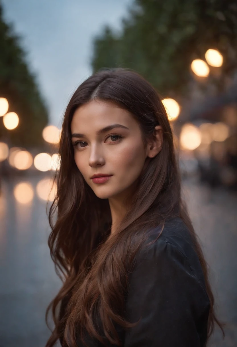 1 acian girl, long hair, city street, dark light, single focus, movie light,  (Canon EOS 5D Mark IV Camera, Famous for capturing vibrant colors and rich textures:1.2), full body