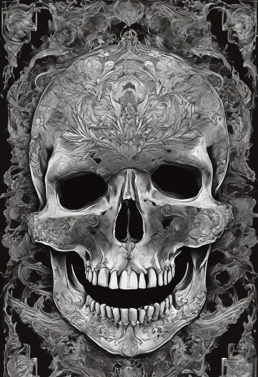 masterpiece, <lora:kadabura_2D-52:1>
solo, looking at viewer, open mouth, simple background, teeth, no humans, black background, skull