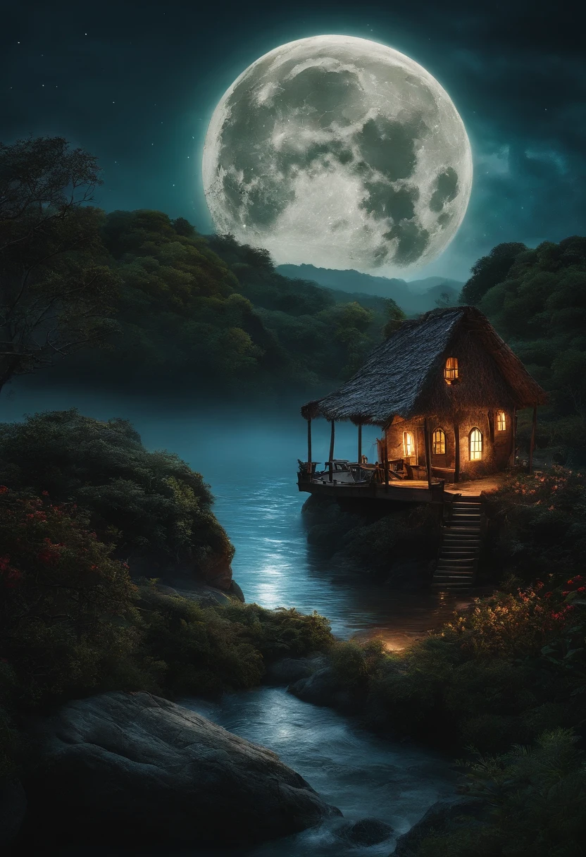 Um lobisomem triste se isola, For he is almost losing control of his curse in the middle of his village on a beautiful full moon night, enquanto a aldeia assiste e ri.