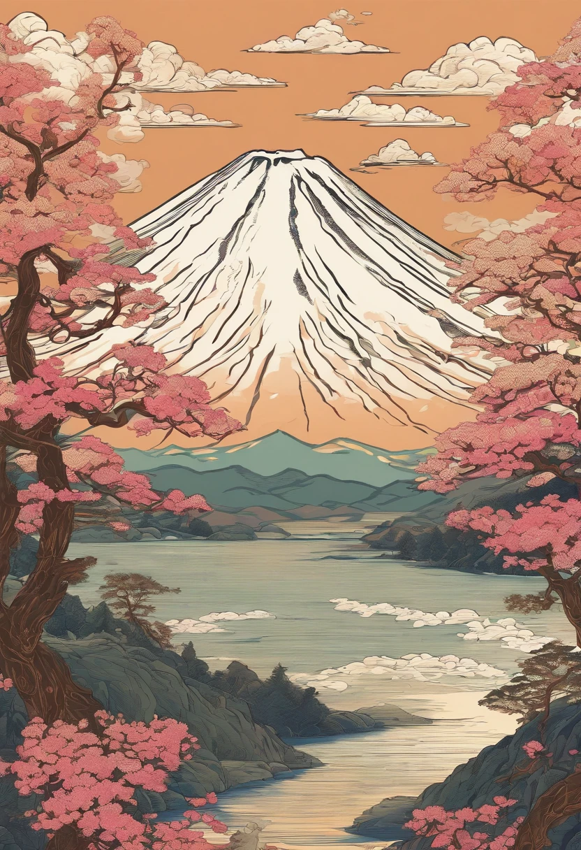 Mount Fuji, Honshu Island, (illustration: 1.0), epic composition, realistic lighting, high-definition detail, masterpiece, best quality, (very detailed CG unified 8k wallpaper), 1 man