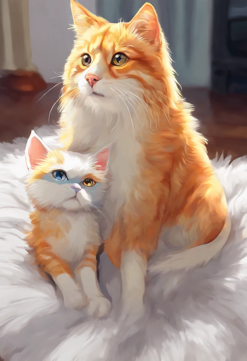 A mixed cat and dog: playful cat chasing a tennis ball, wagging dog tail, curious cat ears, fluffy dog fur, mischievous cat eyes, friendly dog nose, cat and dog friendship, indoor setting, vibrant colors, realistic fur textures, high-resolution and fine details, soft lighting, pet owners' delight, joyful atmosphere, furry companions, cozy home. [cat-like eyes], [dog with wagging tail], (vivid colors), (high resolution), (soft lighting), (realistic fur textures)